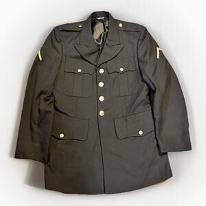 Vintage US Army Dress Green Jacket 37S PFC Military Uniform Coat